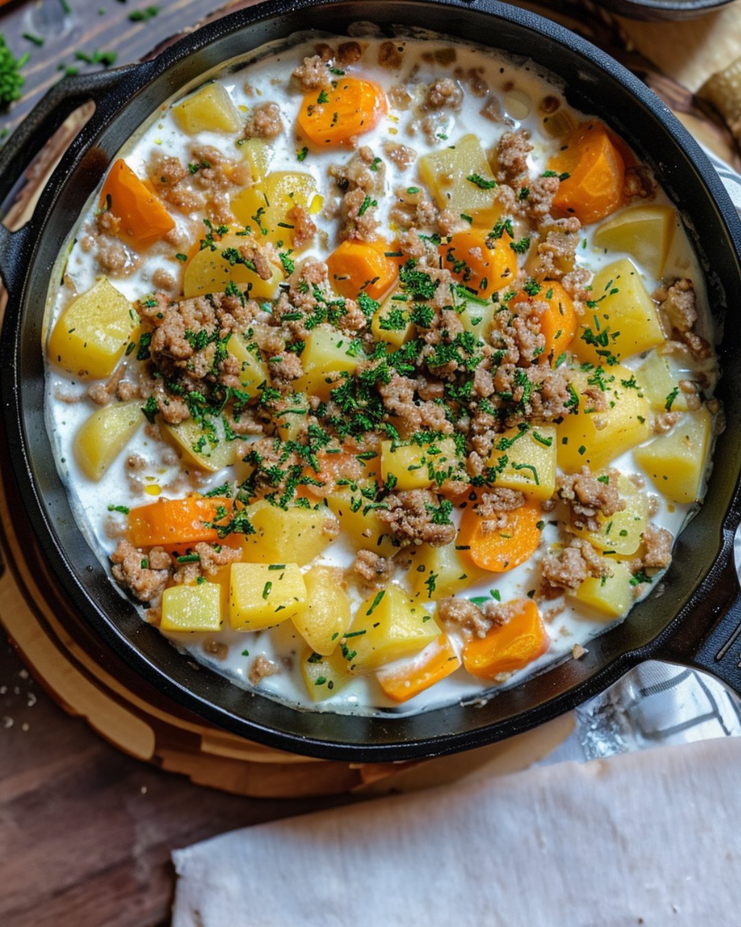 Kartoffel Hackfleisch Topf mit Schmand und Möhren - Perfekte Rezepte