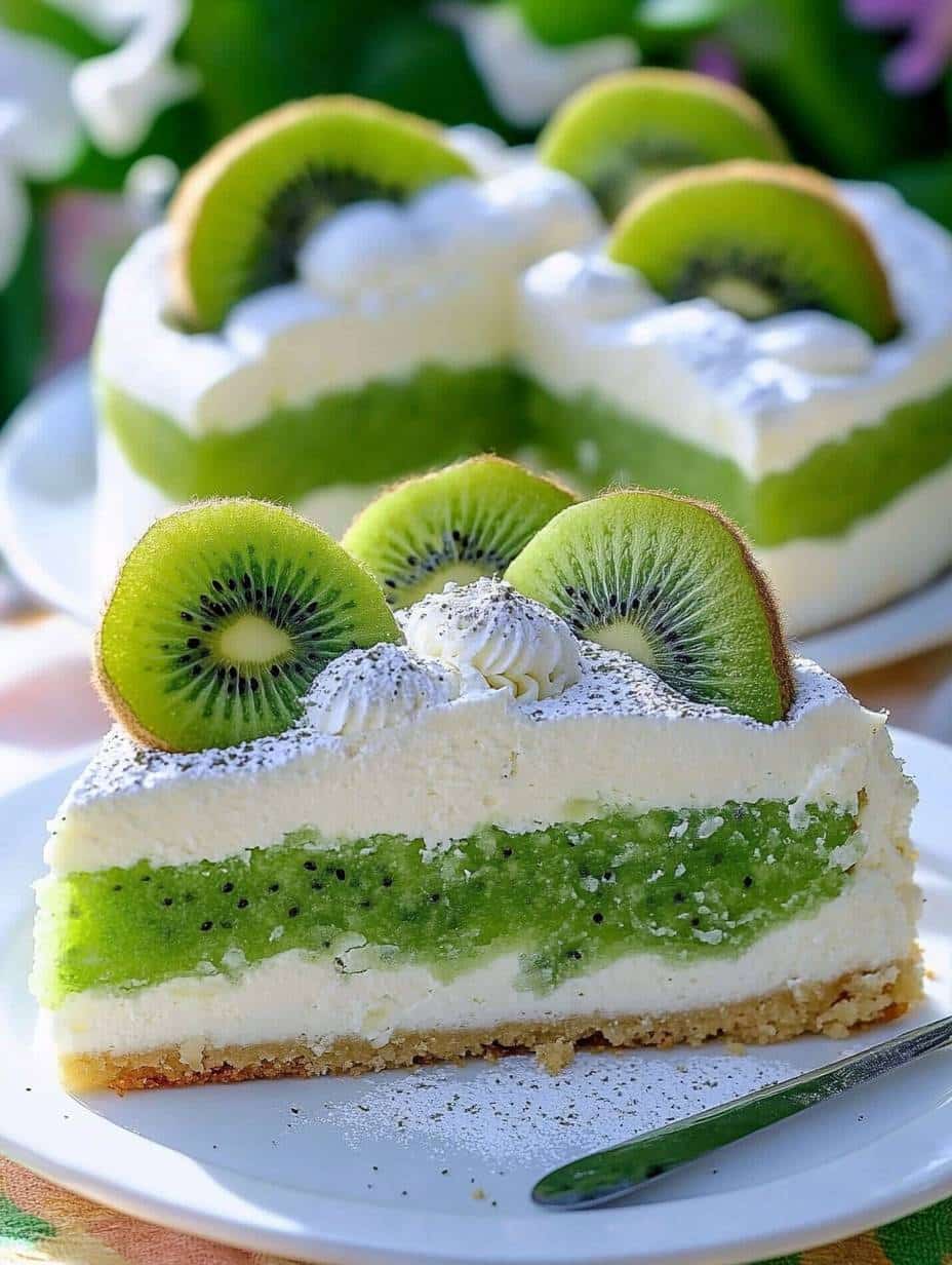 Erfrischende Kiwi Torte mit 250 g Butterkekse und 450 g Frischkäse ...