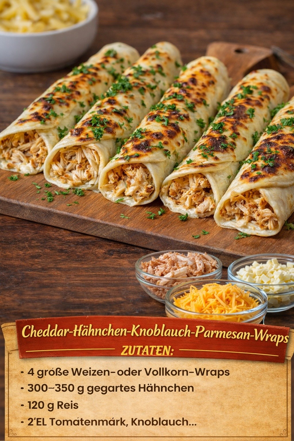 Cheddar-Hähnchen-Knoblauch-Parmesan-Wraps - Perfekte Rezepte